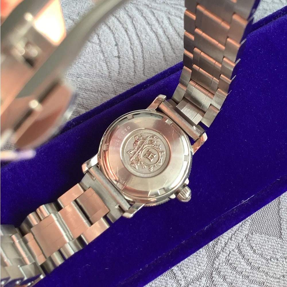 Hermes Silver Steel Bracelet Watch with Blue Dial